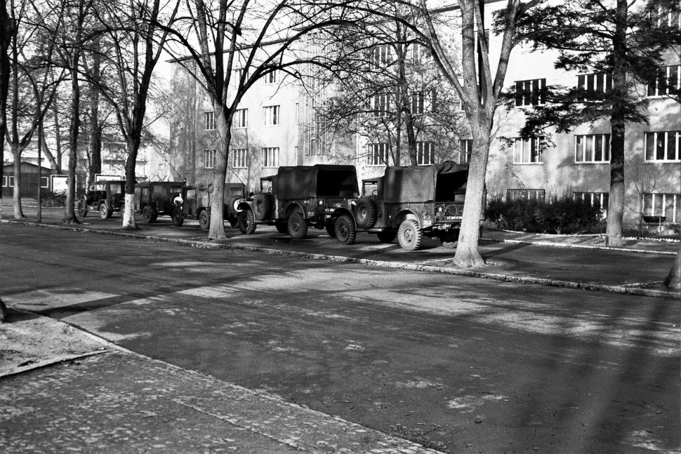 MP Alert convoy discretely ready at Andrews Barracks during November 1969 "anti-war" demonstrations.